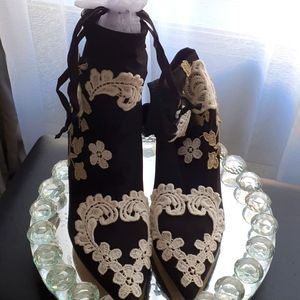Dolce & Gabbana Black Jersey Flower Embroidered Stretch Booties Size 39 1/2